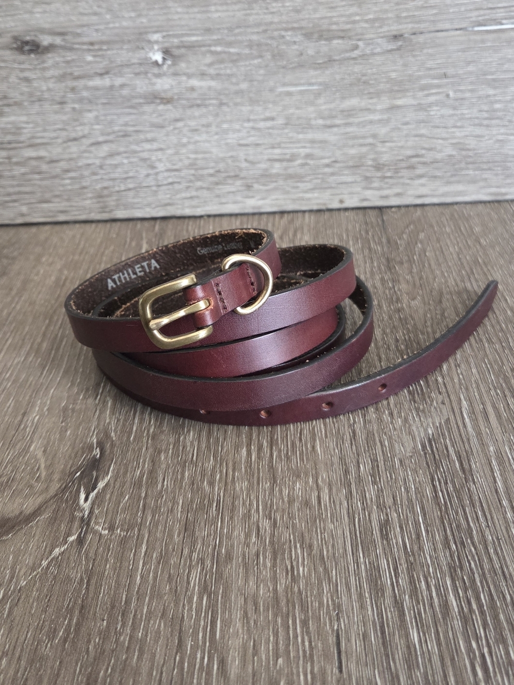 Athleta Skinny Wrap Leather Belt - Burgundy with Brass Buckle